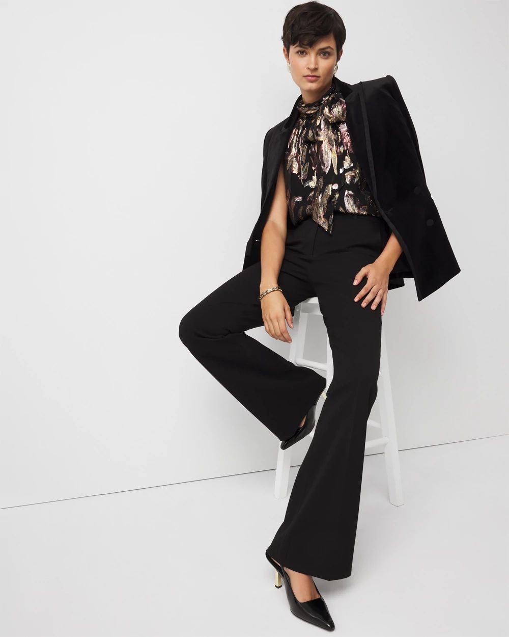 Floral Jacquard Tie-Neck Blouse | White House Black Market